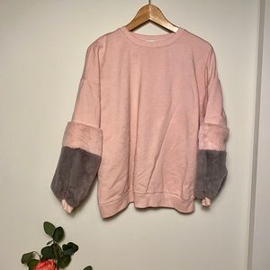 Pull and bear furry sleeves pink sweatshirt